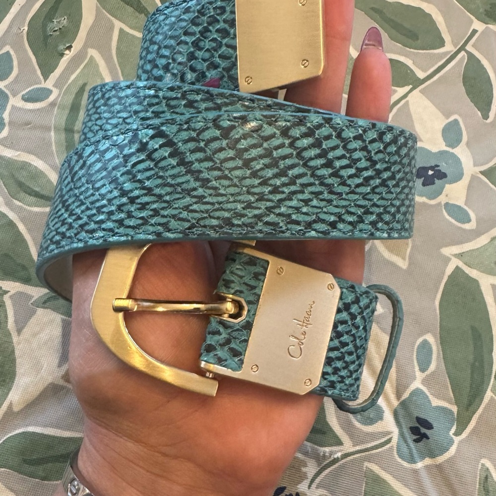 Vintage Cole Haan Turquoise Snakeskin-Embossed Leather Belt